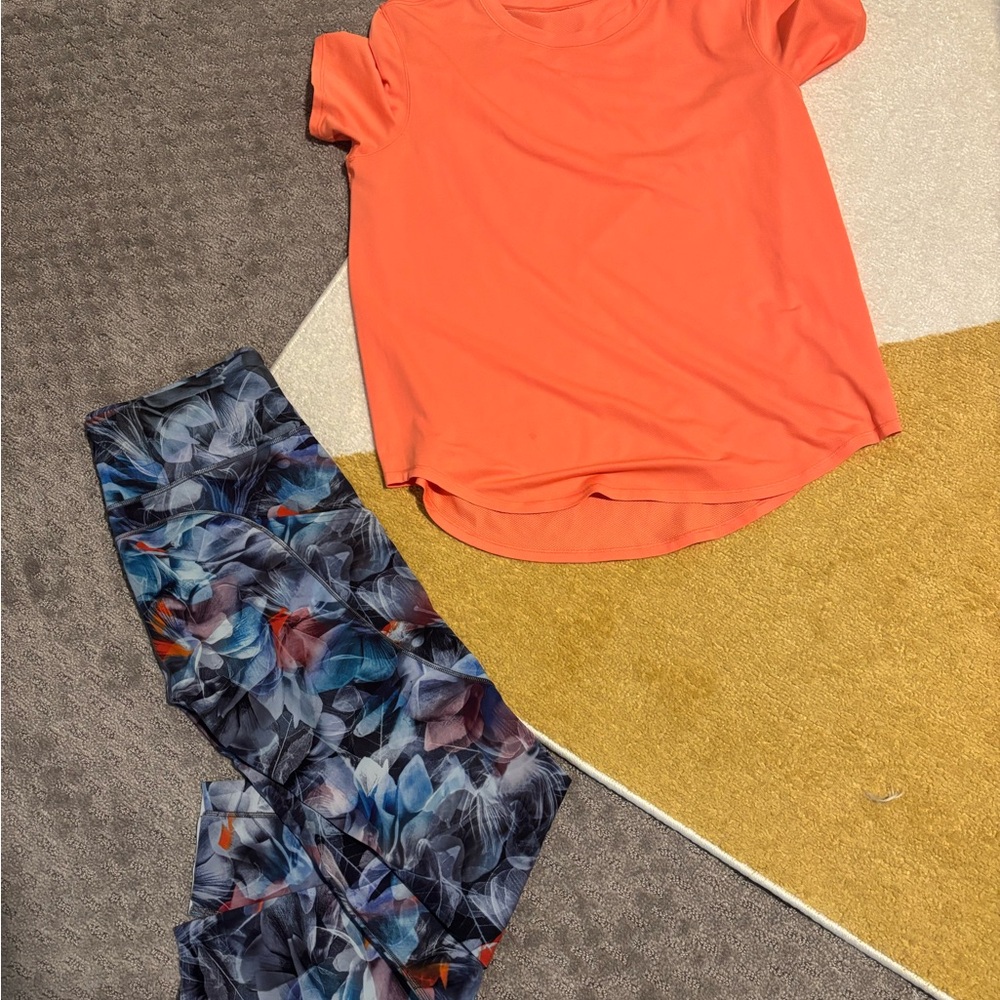 lululemon athletica Orange Short Sleeve Tee and leggings
